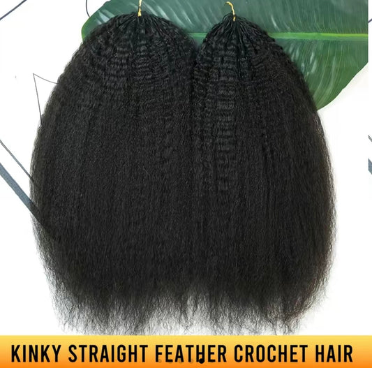 Natural Straight Textured Knotless Crochet Machine Made Feather Human Hair Extension